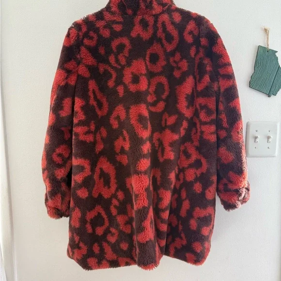 Democracy Red and Brown Faux Fur Teddy Coat - Picture 3 of 9
